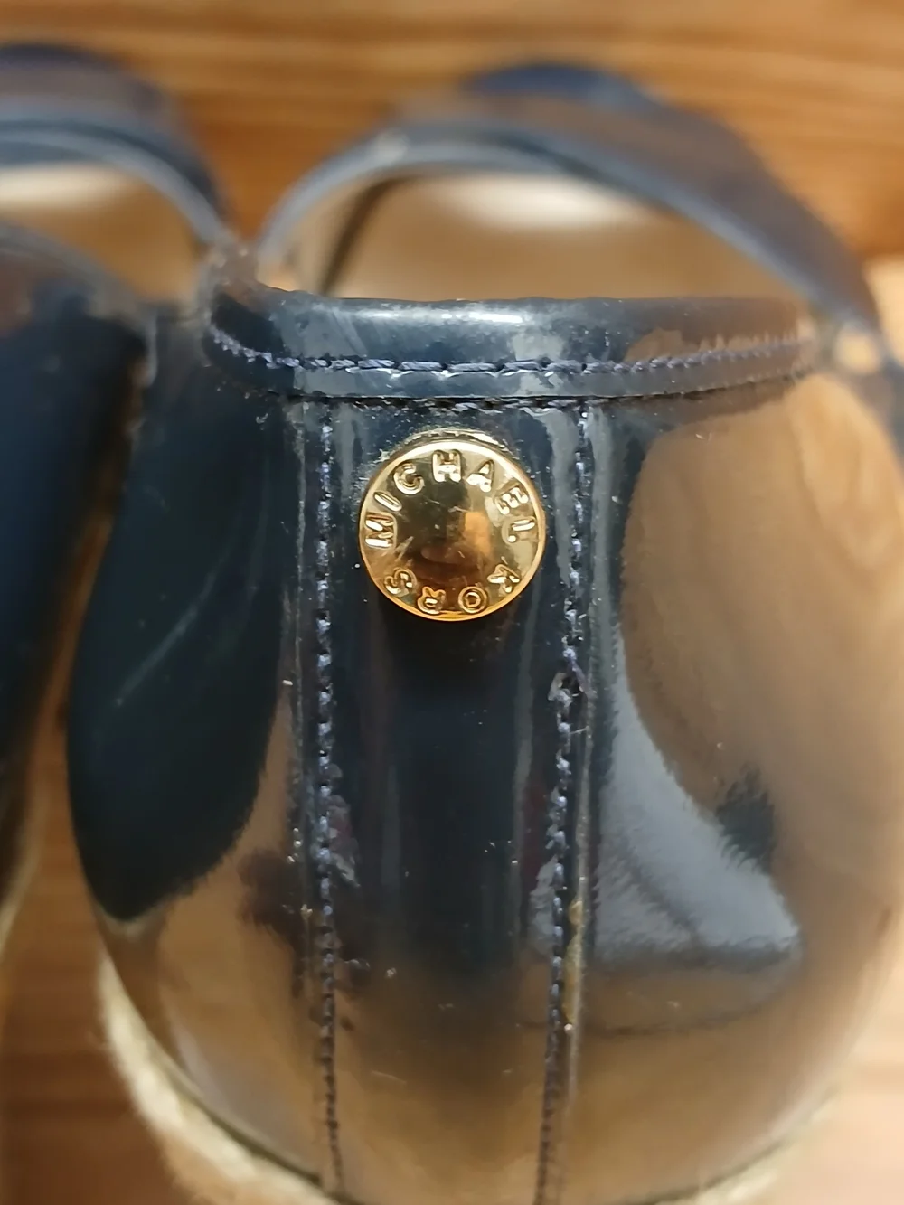 Michael Kors Navy Patent Wedge Peep-Toe Espadrille